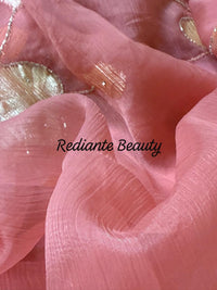 Coral Pink Chiffon Saree – Evening Blush Fantasy