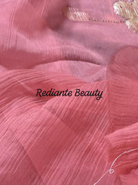 Coral Pink Chiffon Saree – Evening Blush Fantasy