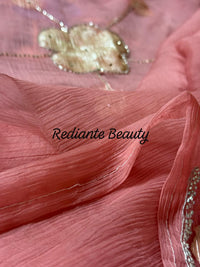 Coral Pink Chiffon Saree – Evening Blush Fantasy