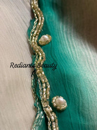 White Chiffon Saree – Aqua Blossom Serenity