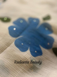 White Chiffon Saree – Aqua Blossom Serenity