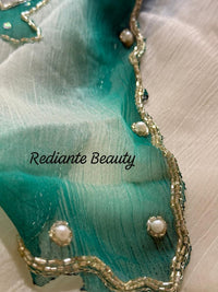 White Chiffon Saree – Aqua Blossom Serenity