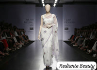 Off White Chiffon Saree – Lavender Bloom Serenity