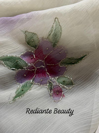 Off White Chiffon Saree – Lavender Bloom Serenity