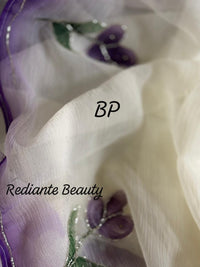 Off White Chiffon Saree – Lavender Bloom Serenity