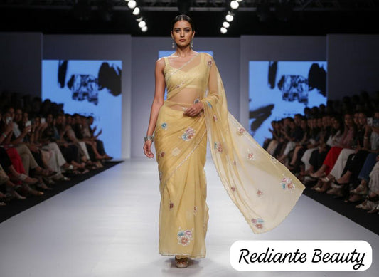 Mustard Yellow Chiffon Saree – Blooming Dew Elegance