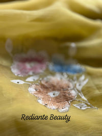 Mustard Yellow Chiffon Saree – Blooming Dew Elegance