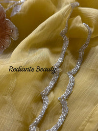 Mustard Yellow Chiffon Saree – Blooming Dew Elegance