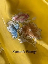 Mustard Yellow Chiffon Saree – Blooming Dew Elegance