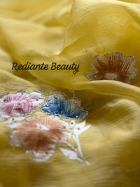 Mustard Yellow Chiffon Saree – Blooming Dew Elegance