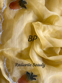 Mustard Yellow Chiffon Saree – Blooming Dew Elegance