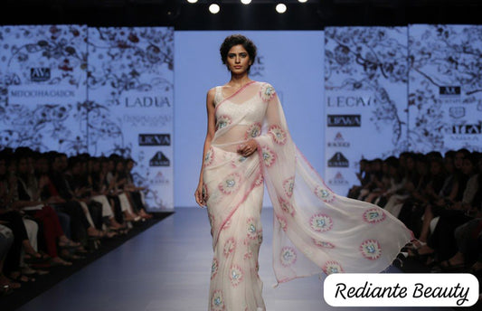 Off-White Chiffon Saree – Lotus Bloom in Frosted Whisper