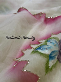 Off-White Chiffon Saree – Lotus Bloom in Frosted Whisper