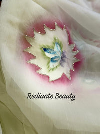 Off-White Chiffon Saree – Lotus Bloom in Frosted Whisper