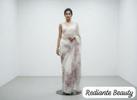 Off-White Chiffon Saree – Blush Petal Symphony