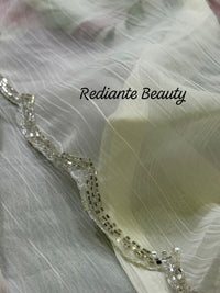 Off-White Chiffon Saree – Blush Petal Symphony