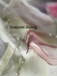 Off-White Chiffon Saree – Blush Petal Symphony