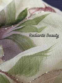 Off-White Chiffon Saree – Blush Petal Symphony