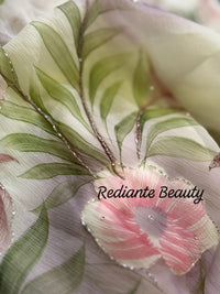 Off-White Chiffon Saree – Blush Petal Symphony