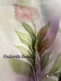 Off-White Chiffon Saree – Blush Petal Symphony