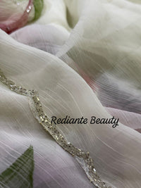 Off-White Chiffon Saree – Blush Petal Symphony