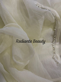 Off-White Chiffon Saree – Blush Petal Symphony