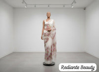 Off-White Chiffon Saree – Scarlet Bloom in Whispered Elegance