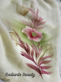 Off-White Chiffon Saree – Scarlet Bloom in Whispered Elegance