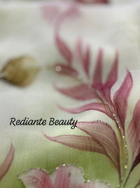 Off-White Chiffon Saree – Scarlet Bloom in Whispered Elegance