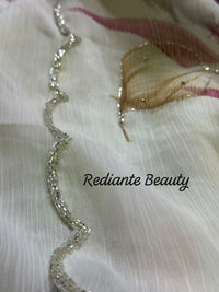 Off-White Chiffon Saree – Scarlet Bloom in Whispered Elegance