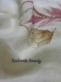 Off-White Chiffon Saree – Scarlet Bloom in Whispered Elegance