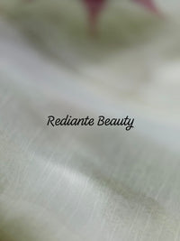 Off-White Chiffon Saree – Scarlet Bloom in Whispered Elegance