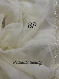 Off-White Chiffon Saree – Scarlet Bloom in Whispered Elegance