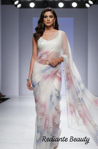 Off-White Chiffon Saree – Serenity Bloom in Pastel Symphony