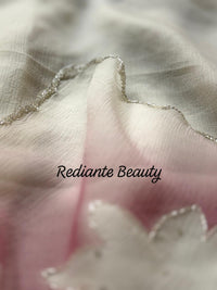 Off-White Chiffon Saree – Serenity Bloom in Pastel Symphony