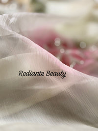 Off-White Chiffon Saree – Blush Bloom Elegance with Swarovski Detailing