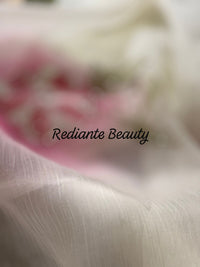 Off-White Chiffon Saree – Blush Bloom Elegance with Swarovski Detailing