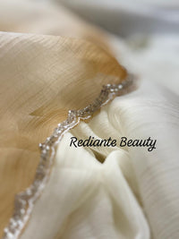 Off-White Chiffon Saree – Blush Bloom Elegance with Swarovski Detailing