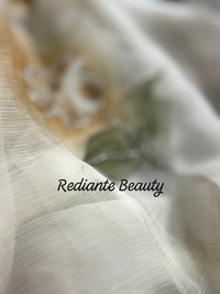 Off-White Chiffon Saree – Blush Bloom Elegance with Swarovski Detailing