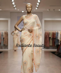 Off-White Chiffon Saree – Floral Whisper in Pastel Elegance