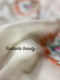 Off-White Chiffon Saree – Floral Whisper in Pastel Elegance
