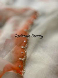 Off-White Chiffon Saree – Floral Whisper in Pastel Elegance