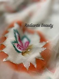 Off-White Chiffon Saree – Floral Whisper in Pastel Elegance