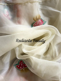 Off-White Chiffon Saree – Floral Whisper in Pastel Elegance