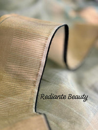 Sea Green Tissue Organza Saree – Golden Grace with Forest Green Detailing