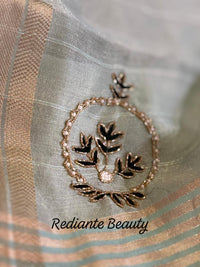 Sea Green Tissue Organza Saree – Golden Grace with Forest Green Detailing