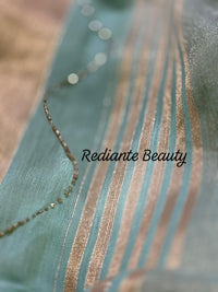Sea Green Tissue Organza Saree – Golden Grace with Forest Green Detailing