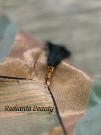 Sea Green Tissue Organza Saree – Golden Grace with Forest Green Detailing