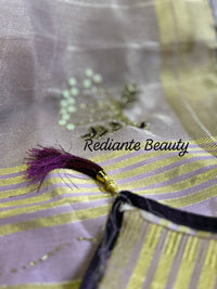 Light Mauve Tissue Organza Saree – Regal Purple Glamour with Golden Zari