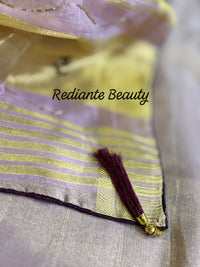 Light Mauve Tissue Organza Saree – Regal Purple Glamour with Golden Zari